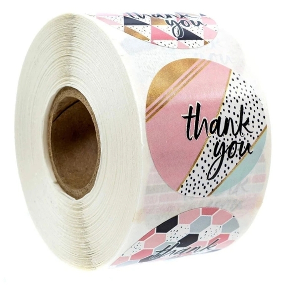 GEO DESIGNED THANK YOU STICKERS•500PK 1" - Picture 1 of 10